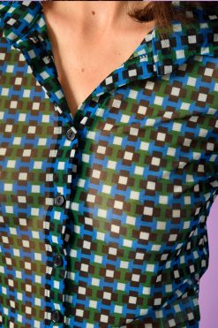 Echo Club House Clothes Dynamite Print Mesh Button Up