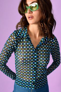Echo Club House Clothes Dynamite Print Mesh Button Up