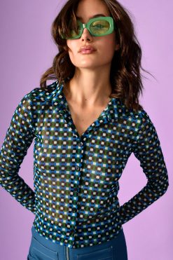 Echo Club House Clothes Dynamite Print Mesh Button Up