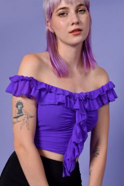 Echo Club House Clothes Juliet Mesh Ruffled Off Shoulder Top