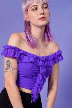 Echo Club House Clothes Juliet Mesh Ruffled Off Shoulder Top