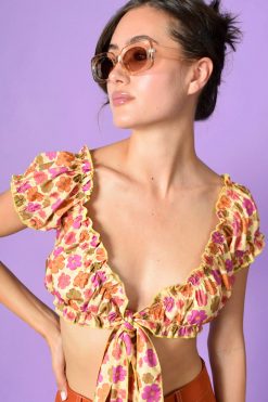 Echo Club House Charlie Tie Front Perf Floral Top Clothes