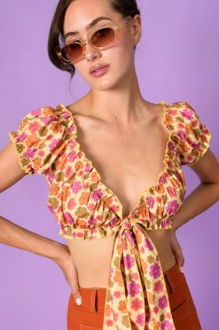 Echo Club House Charlie Tie Front Perf Floral Top Clothes