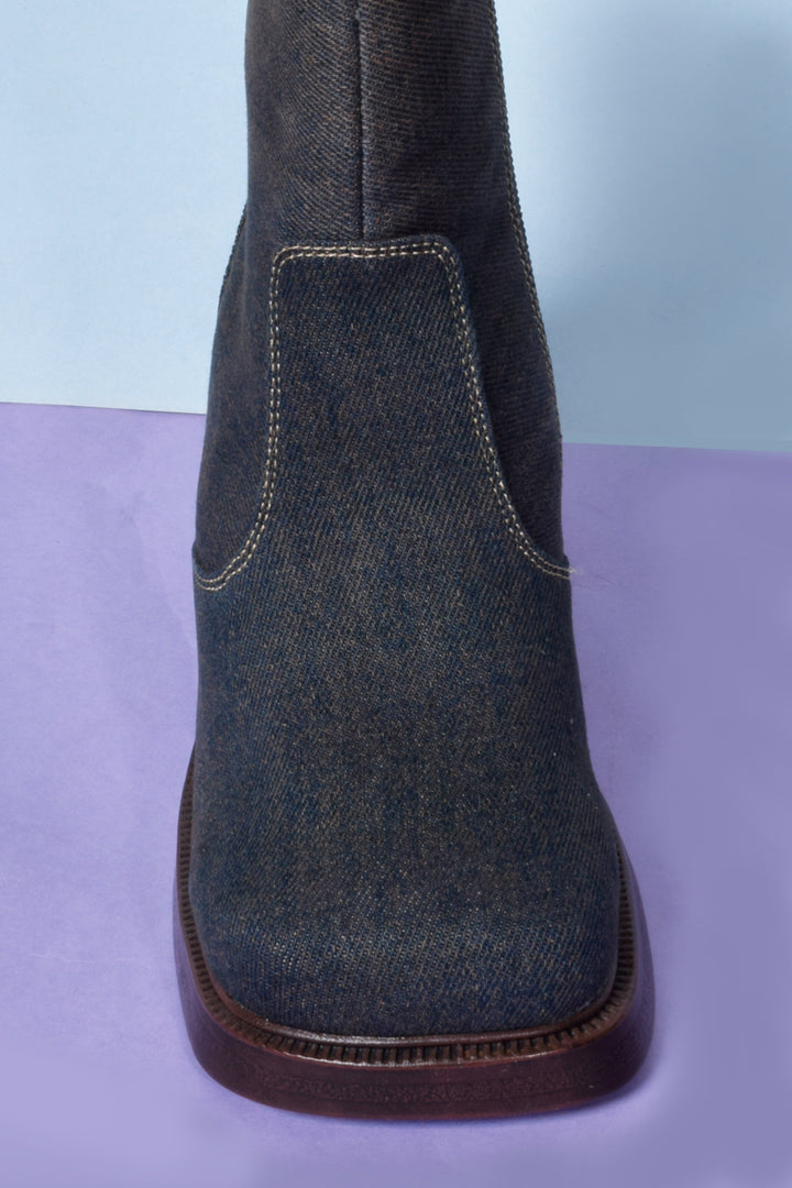 Echo Club House Shoes Clarissa Deadstock Square Toe Denim Boot 5 Echo Club House Shoes Clarissa Deadstock Square Toe Denim Boot