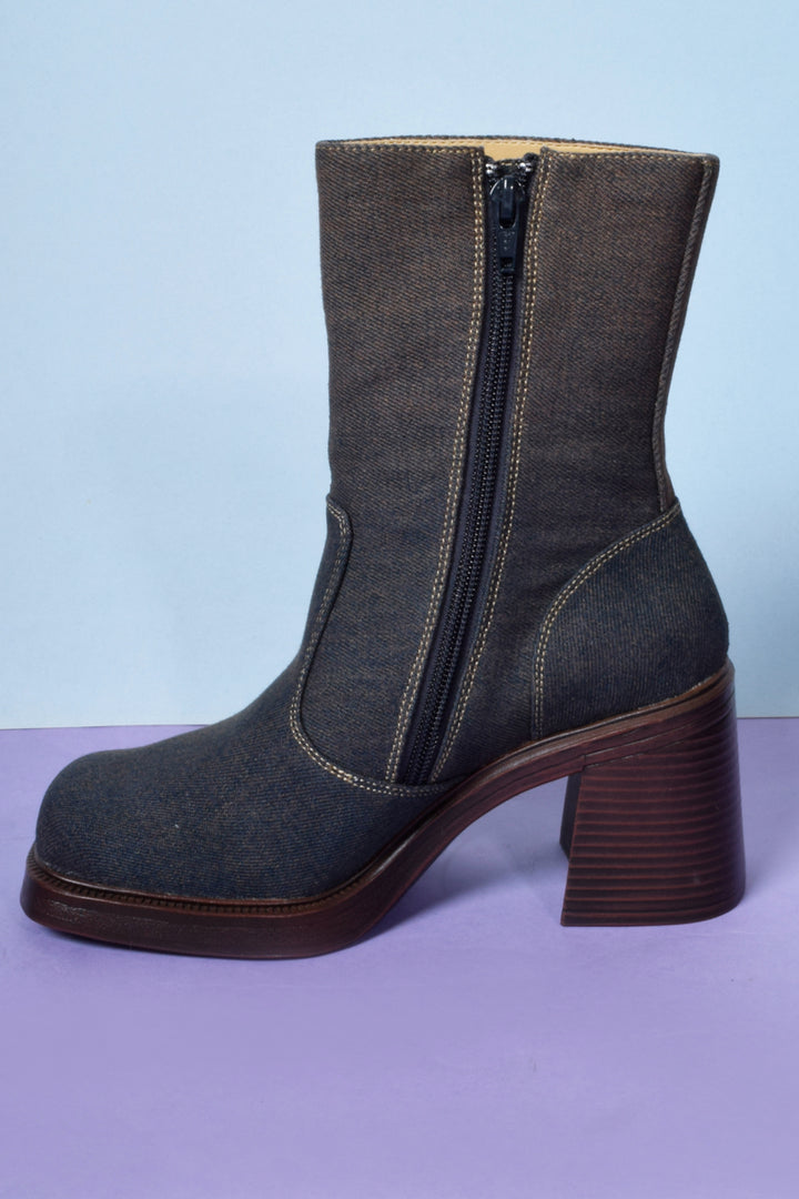 Echo Club House Shoes Clarissa Deadstock Square Toe Denim Boot 6 Echo Club House Shoes Clarissa Deadstock Square Toe Denim Boot