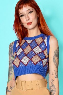 Echo Club House Homeroom Argyle Crop Sweater Vest - Blue Clothes
