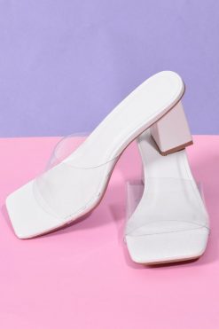 Echo Club House Square Toe Carol Croc Block Heeled Mule - White Shoes